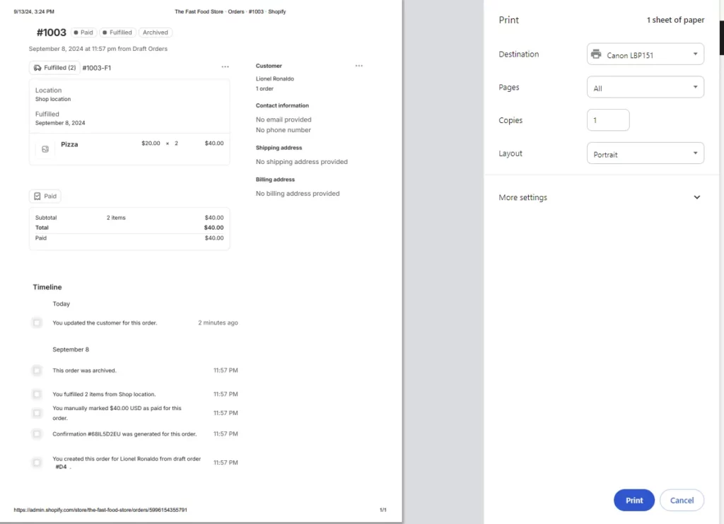 #1: Print order page